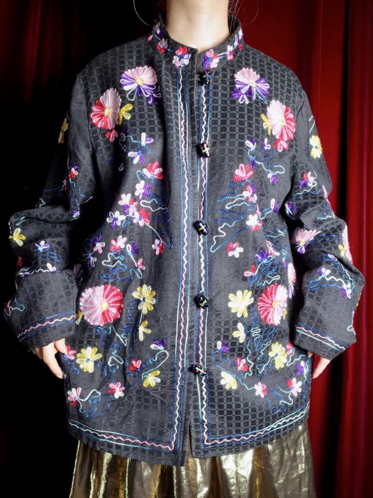 Rainbow Embroidery Mao Collar Jacket