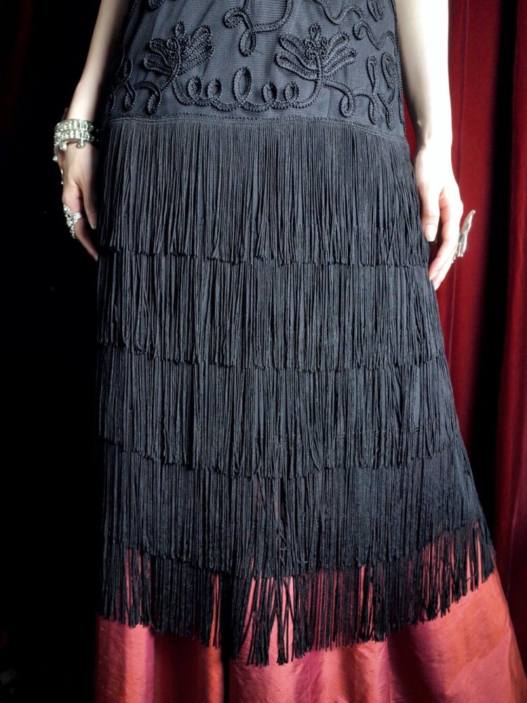 Black Code Embroidery  Fringe 1920s Style Dress