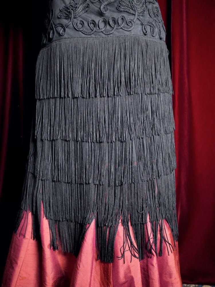 Black Code Embroidery  Fringe 1920s Style Dress