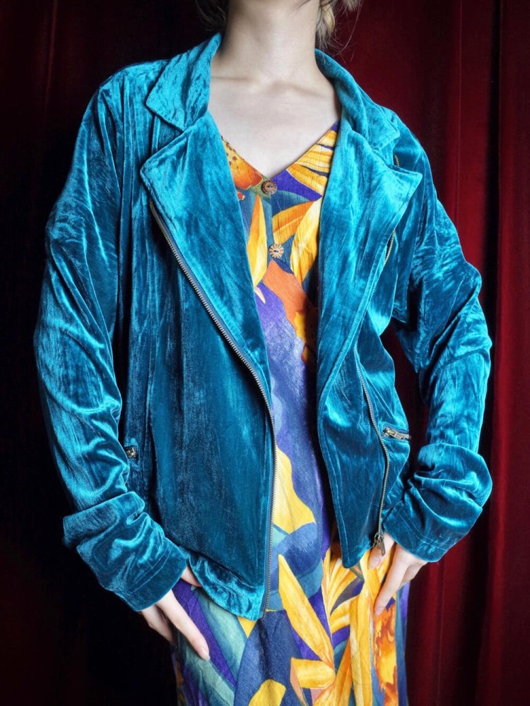 Turquoise Velvet Double Riders Jacket