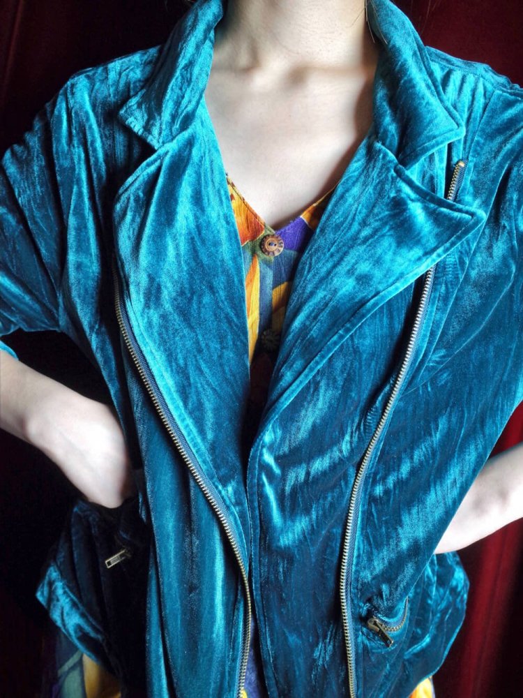 Turquoise Velvet Double Riders Jacket