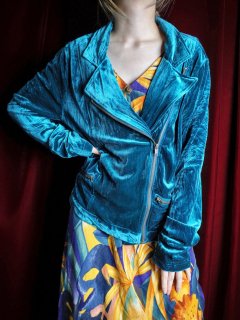 Turquoise Velvet Double Riders Jacket