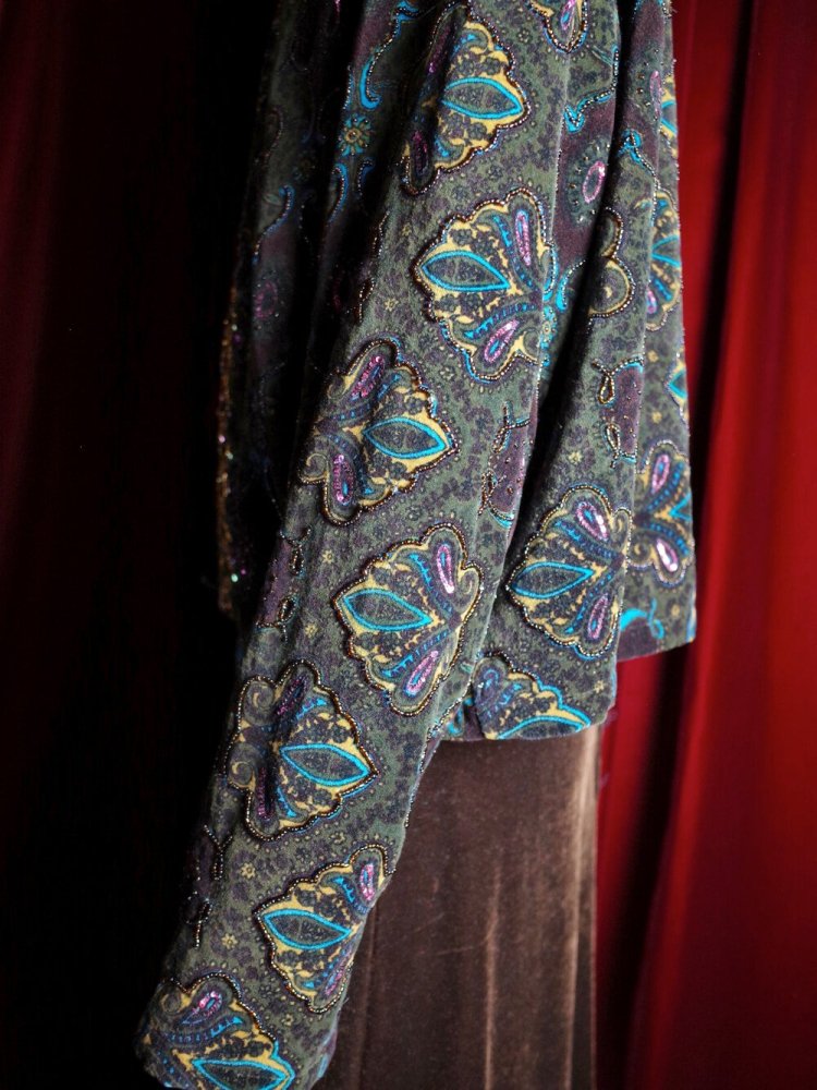 Arabesque Cotton Velvet & Bijou Embroidery Short Jacket