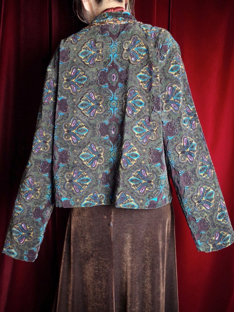 Arabesque Cotton Velvet & Bijou Embroidery Short Jacket