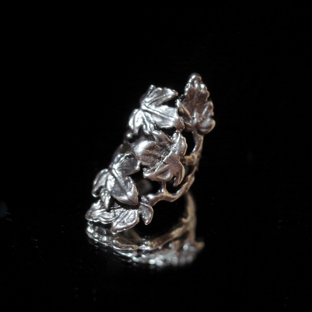 "From Turkey Handcraft" Leaf Motif Silver Plated Ring