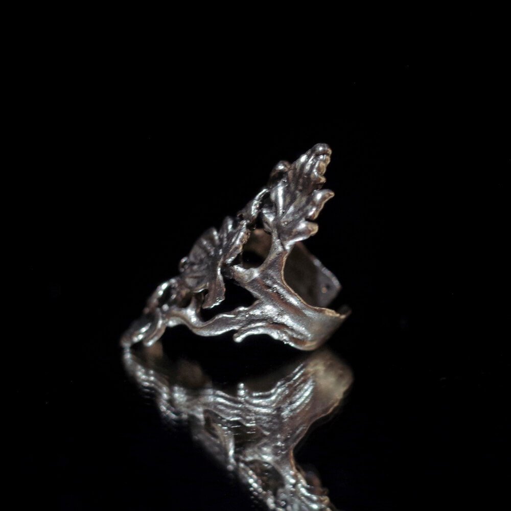 "From Turkey Handcraft" Leaf Motif Silver Plated Ring