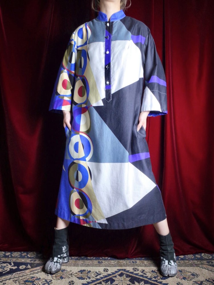 c.1970s "Catherine Ogust" Modern Mao Collar Dress