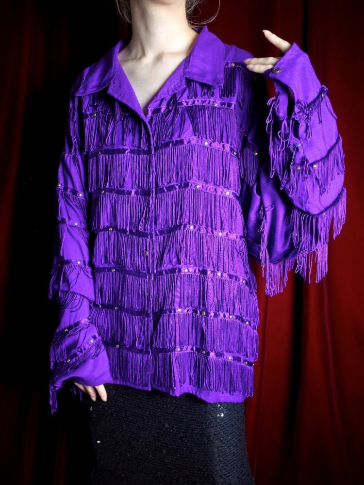 "Fringe & Studs" Purple Rayon Open Collar Shirt