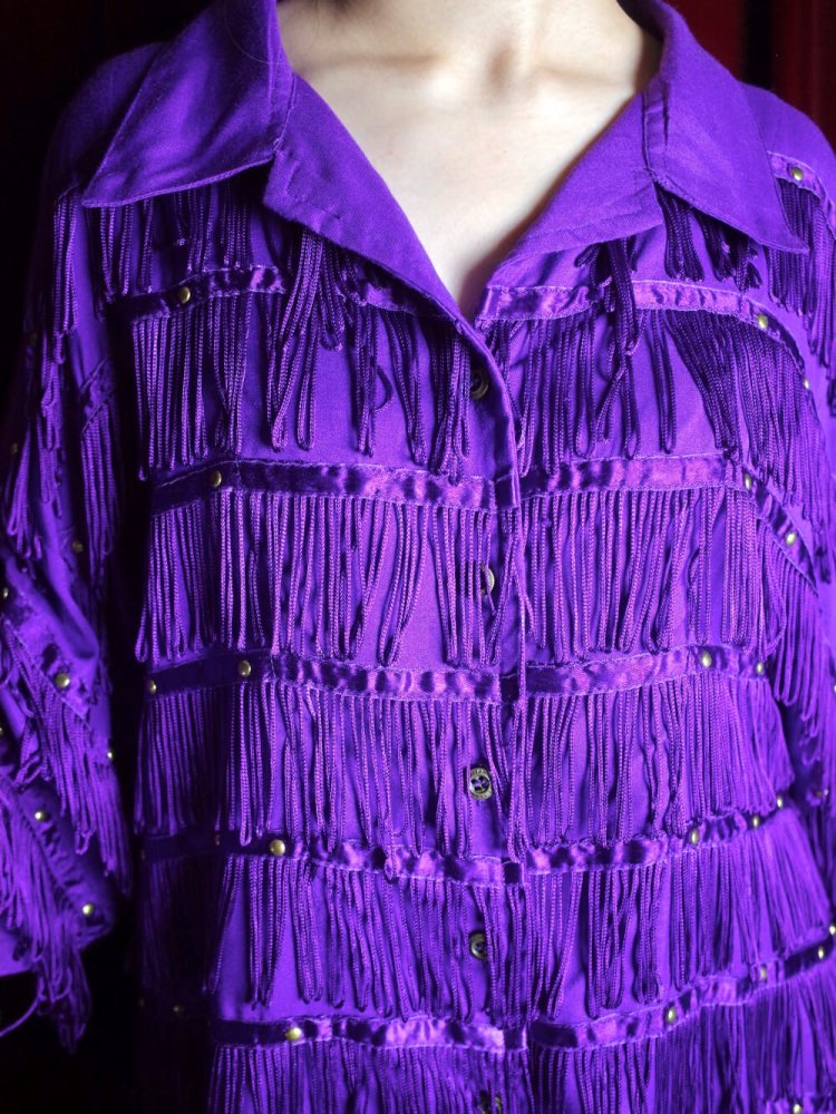 "Fringe & Studs" Purple Rayon Open Collar Shirt