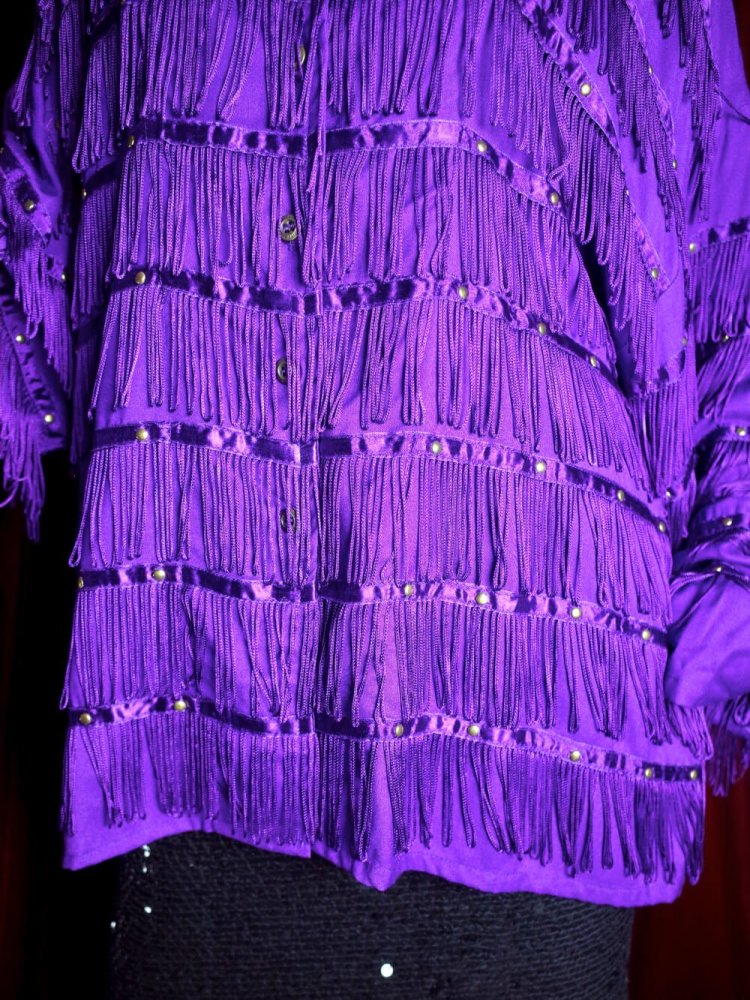 "Fringe & Studs" Purple Rayon Open Collar Shirt