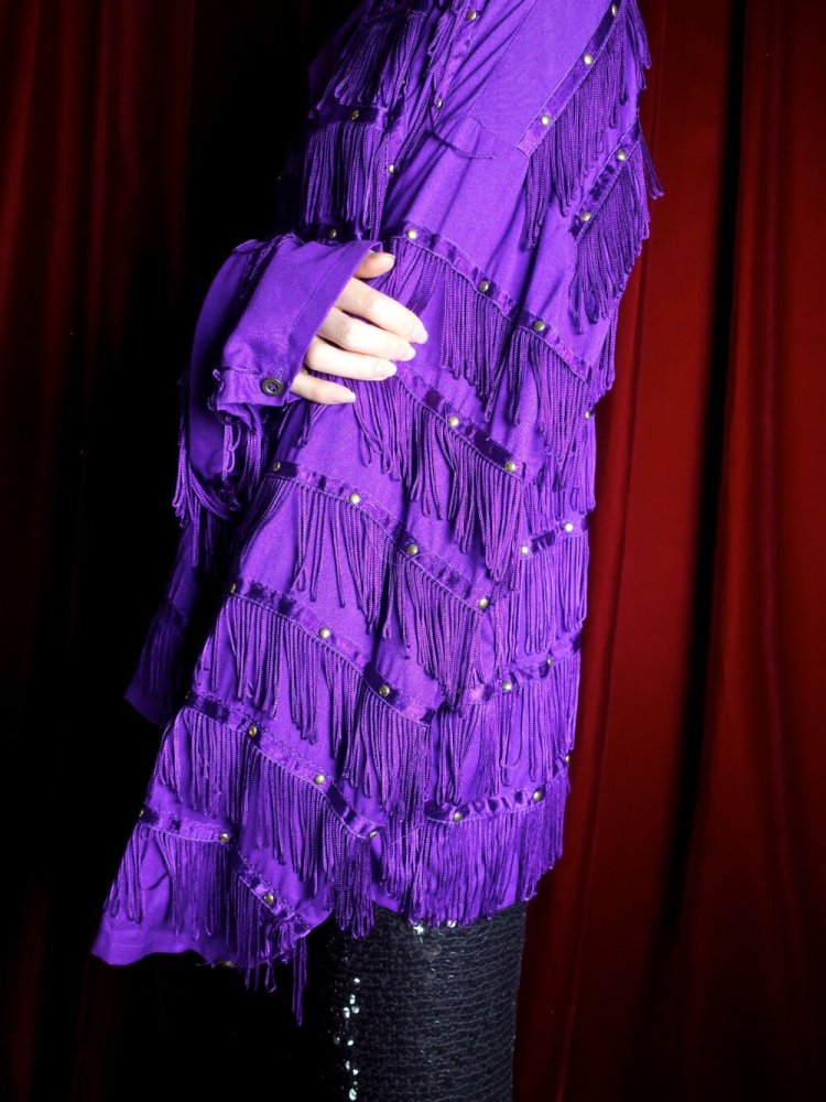 "Fringe & Studs" Purple Rayon Open Collar Shirt