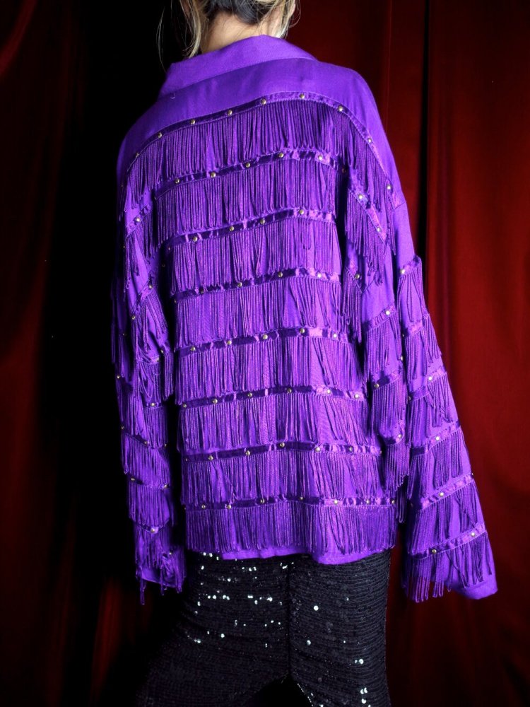 "Fringe & Studs" Purple Rayon Open Collar Shirt