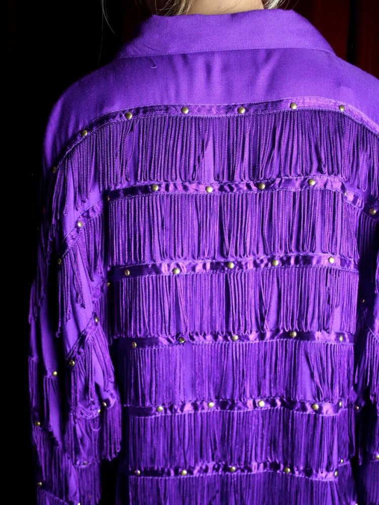 "Fringe & Studs" Purple Rayon Open Collar Shirt