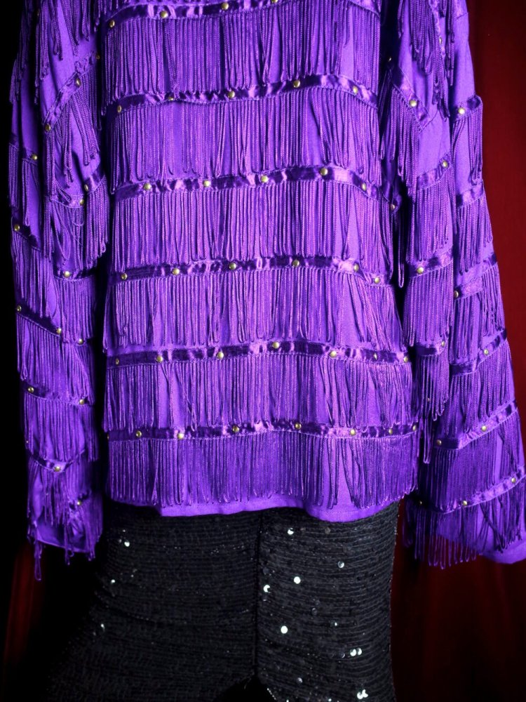 "Fringe & Studs" Purple Rayon Open Collar Shirt