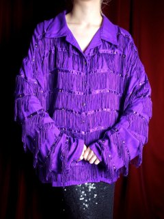 "Fringe & Studs" Purple Rayon Open Collar Shirt