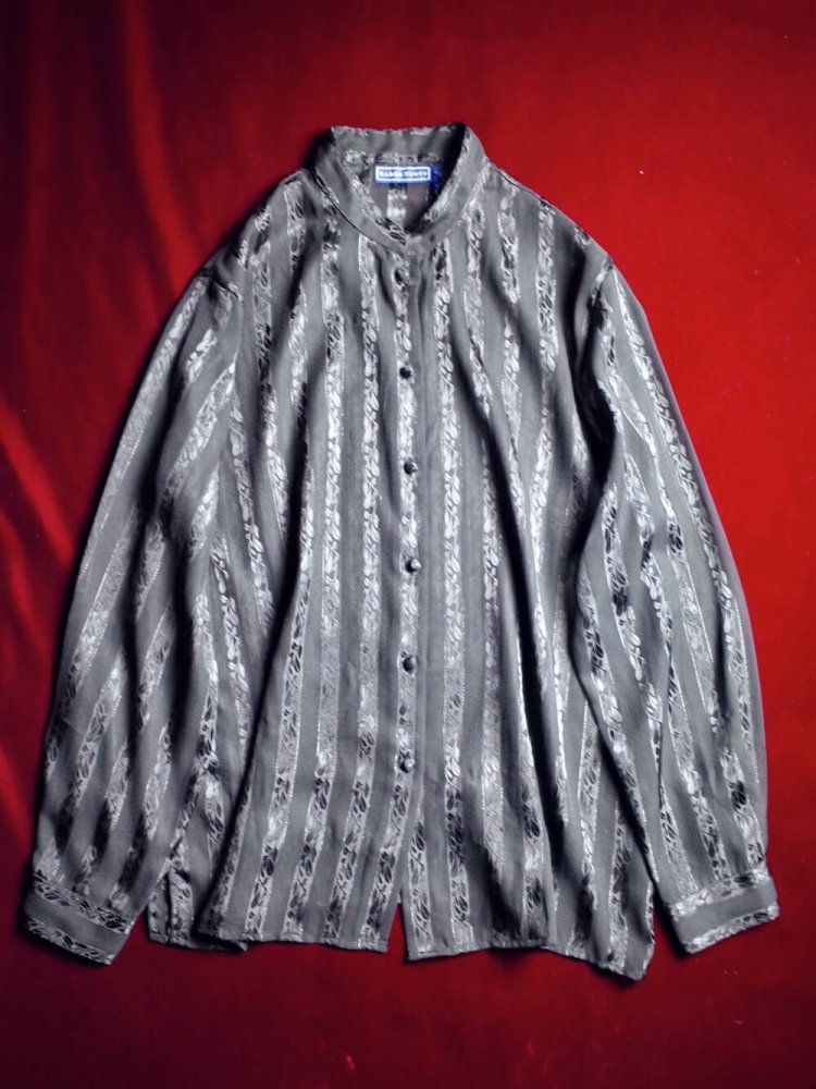 Black Sheer Leaf Pattern Mao Collar Shirt