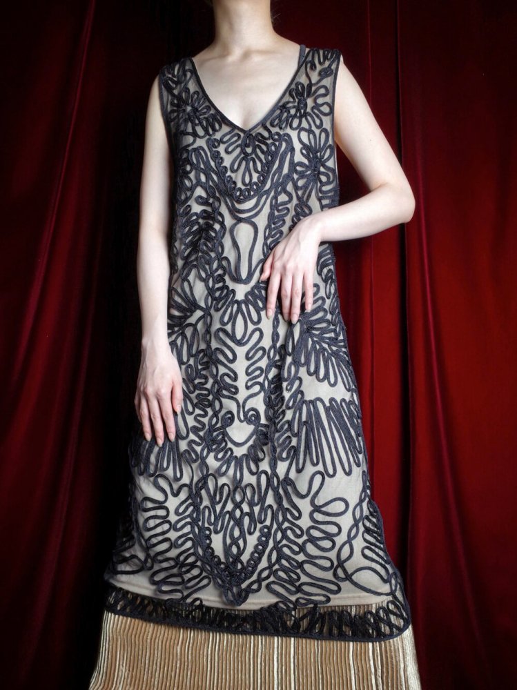 Code Embroidery Mesh 1920s Style Dress