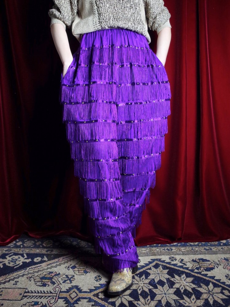 Purple Rayon Fringe & Studs Pants