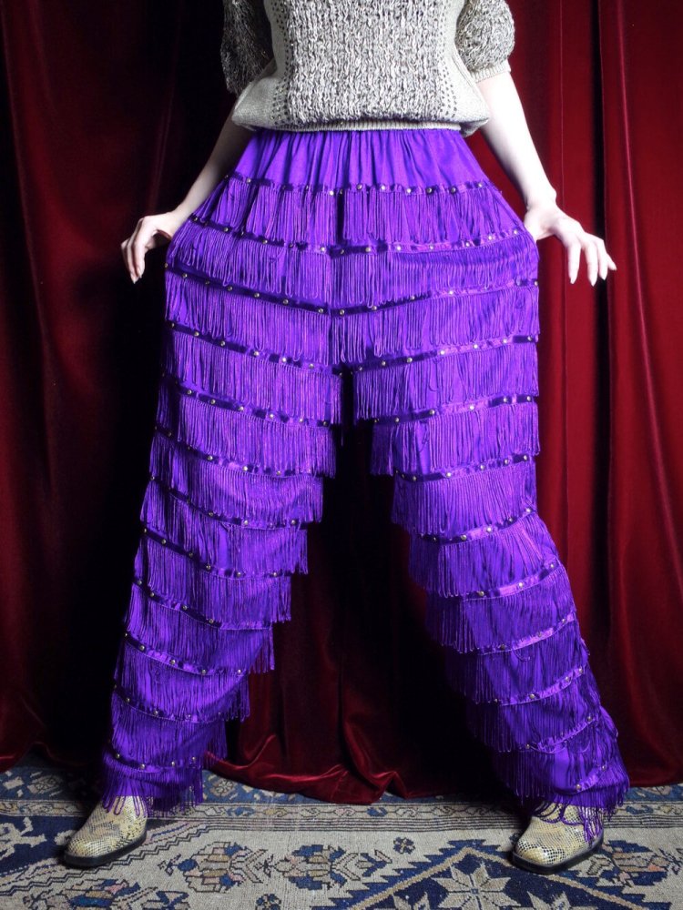 Purple Rayon Fringe & Studs Pants