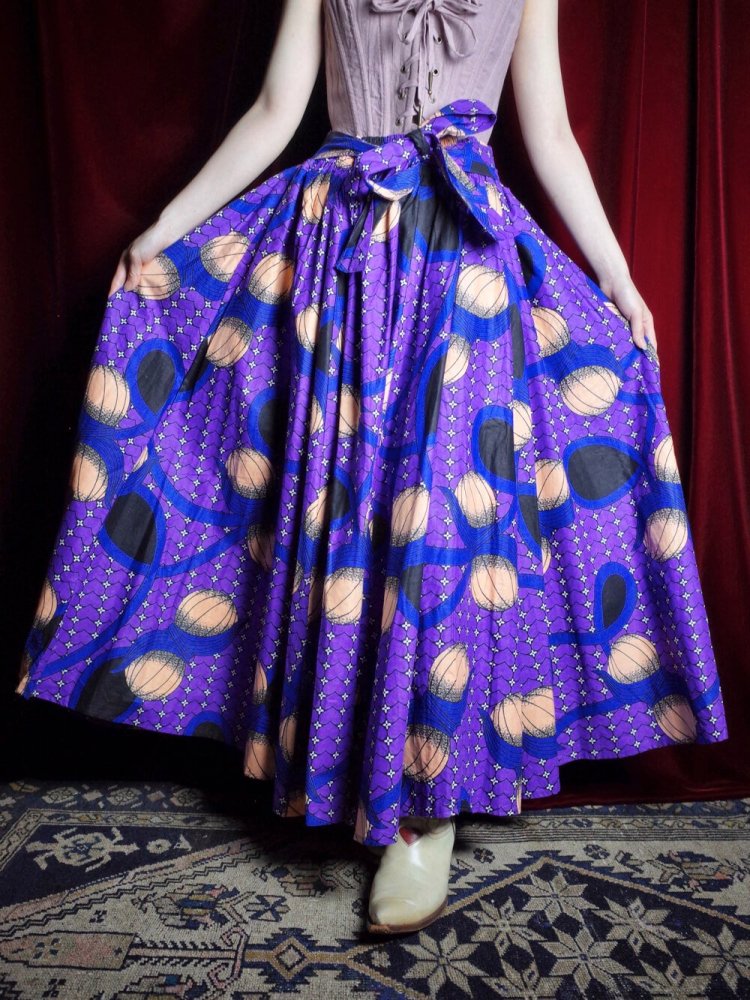 Purple African Batik Wide Skirt