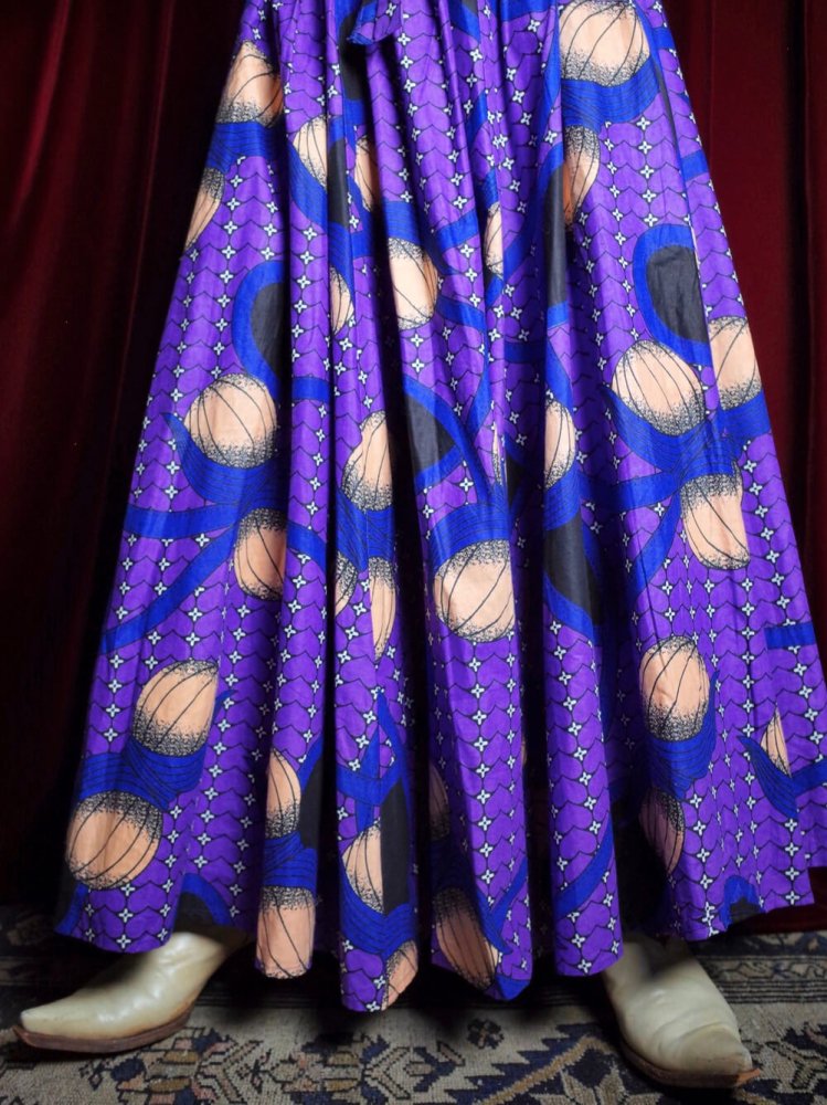 Purple African Batik Wide Skirt