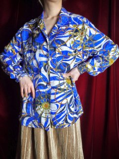 Scarf Arabesque & Rose Jacquard Double Pattern Open Collar Silk Shirt