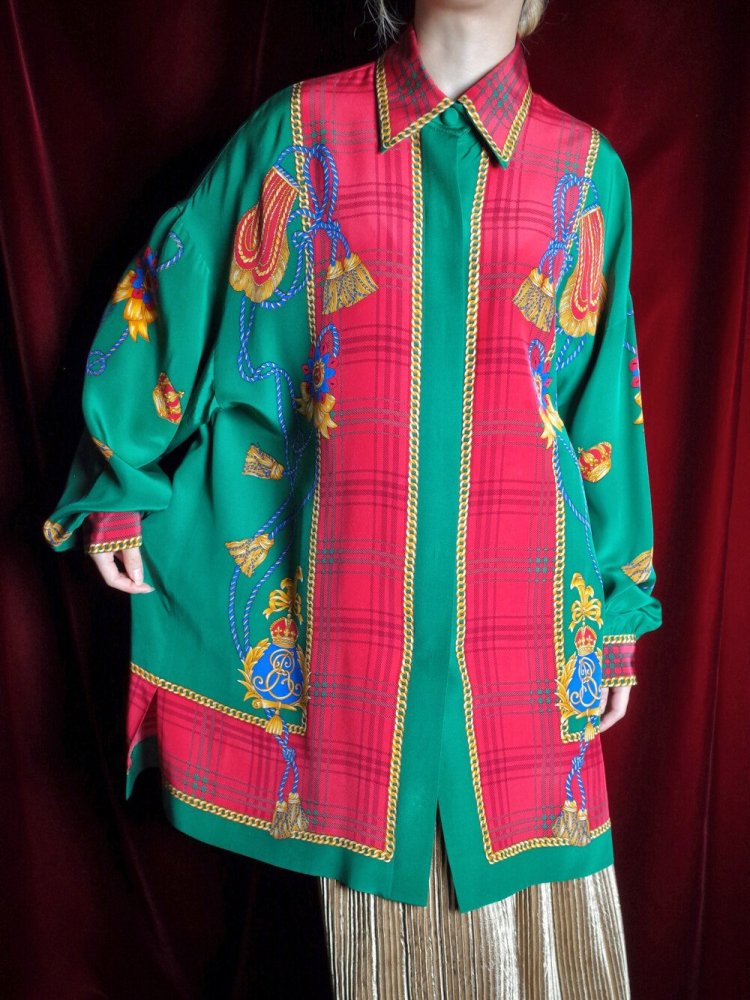 DEAD STOCK Scarf Arabesque Big Silhouette Silk Shirt