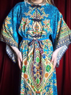 c.1970s China Buttons Blue Thailand Batik Dress