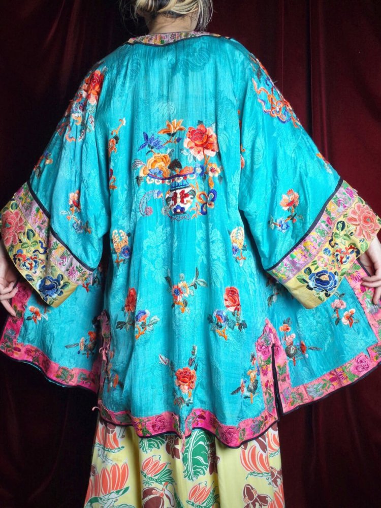 c.1920~30s Rare Color China Embroidery Silk Gown