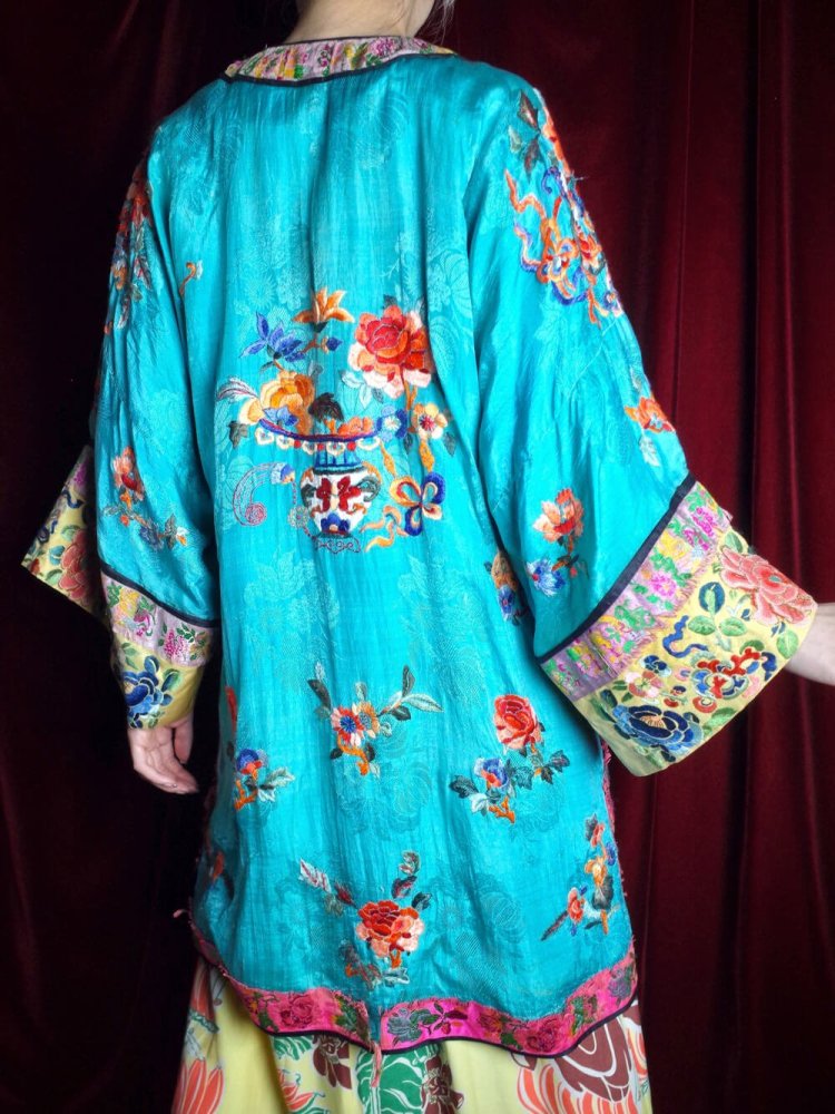 c.1920~30s Rare Color China Embroidery Silk Gown