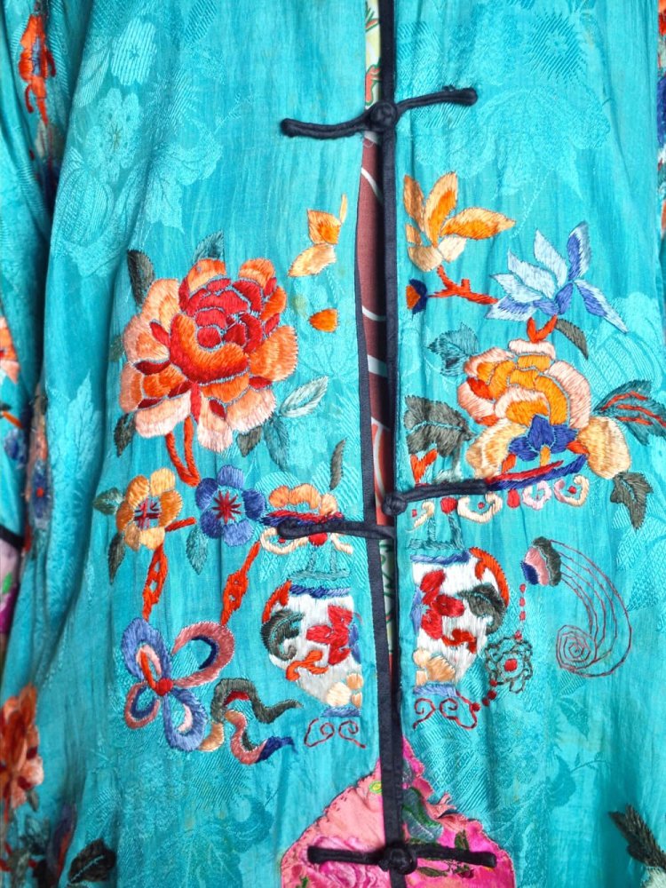 c.1920~30s Rare Color China Embroidery Silk Gown