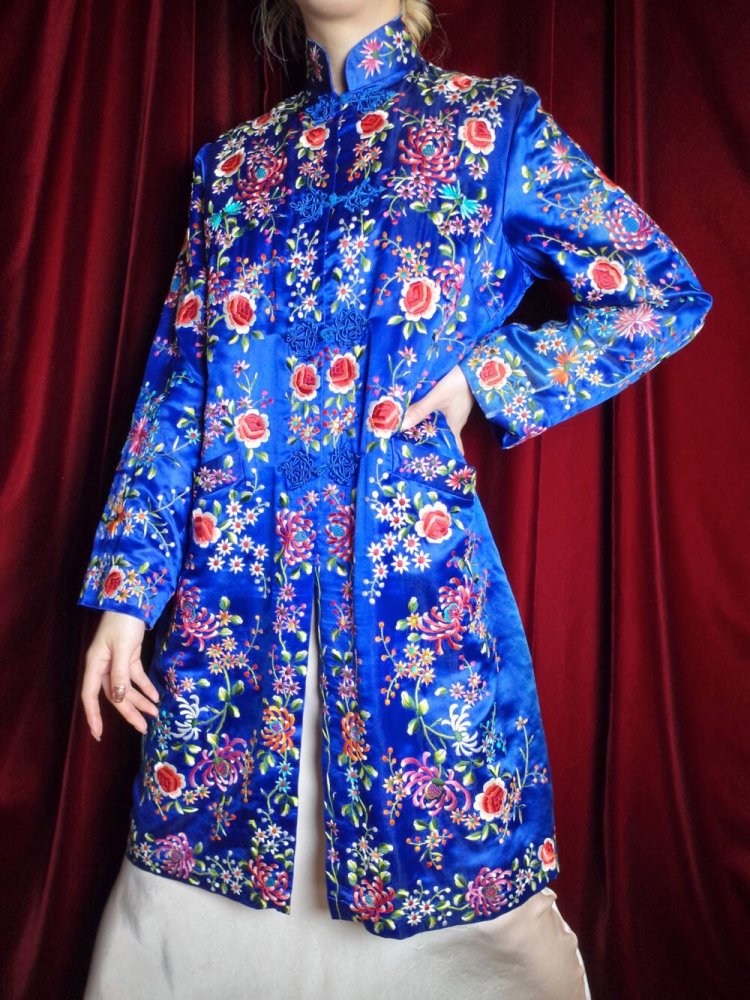 c.1960s China Total Embroidery Silk Long Jacket