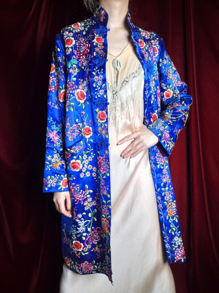 c.1960s China Total Embroidery Silk Long Jacket