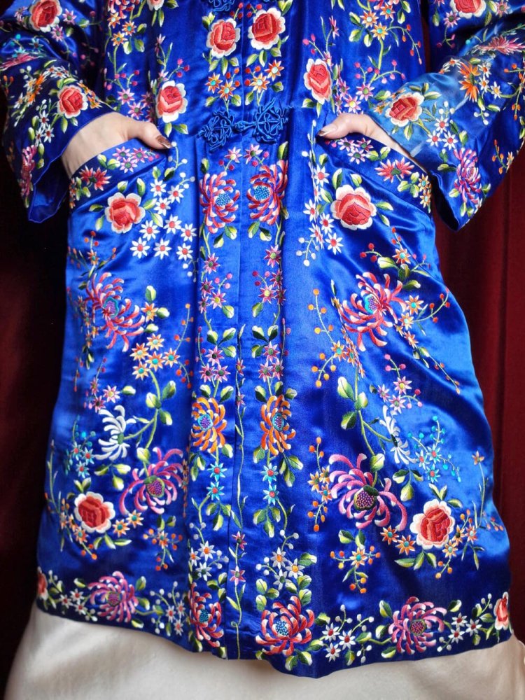 c.1960s China Total Embroidery Silk Long Jacket