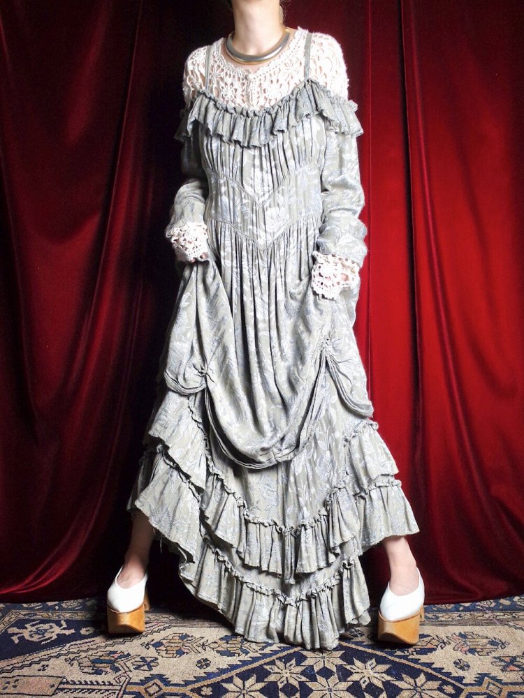 c.1980s Victorian Style Rayon Drape Dress