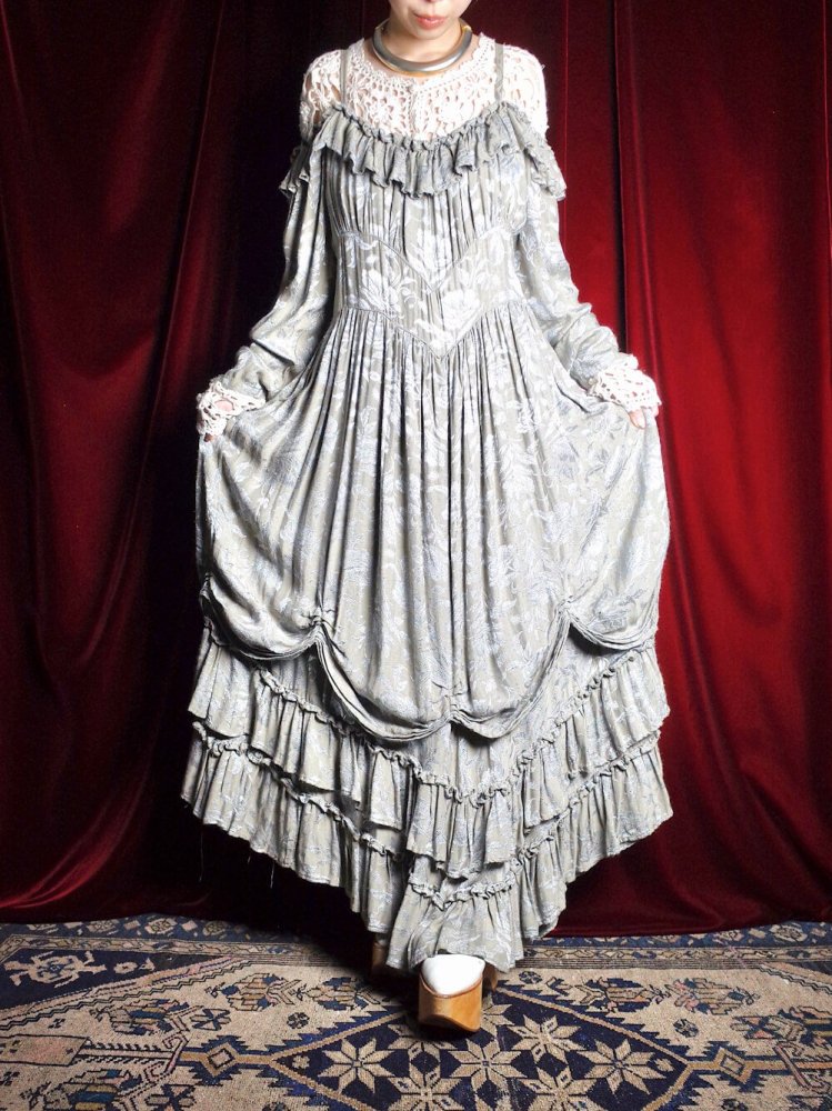 c.1980s Victorian Style Rayon Drape Dress