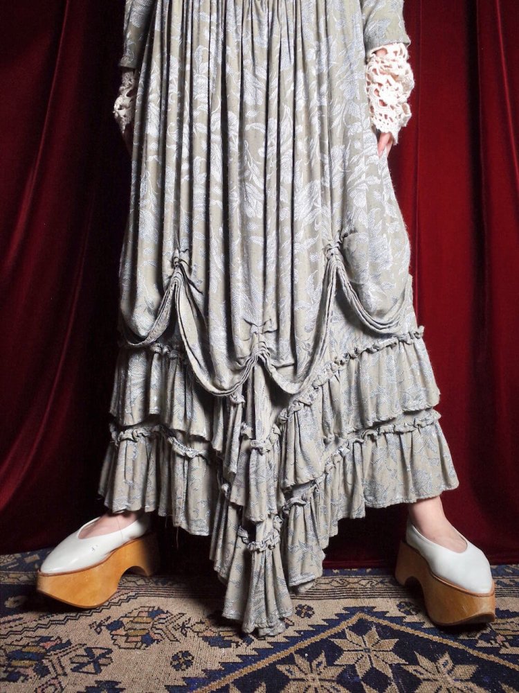 c.1980s Victorian Style Rayon Drape Dress