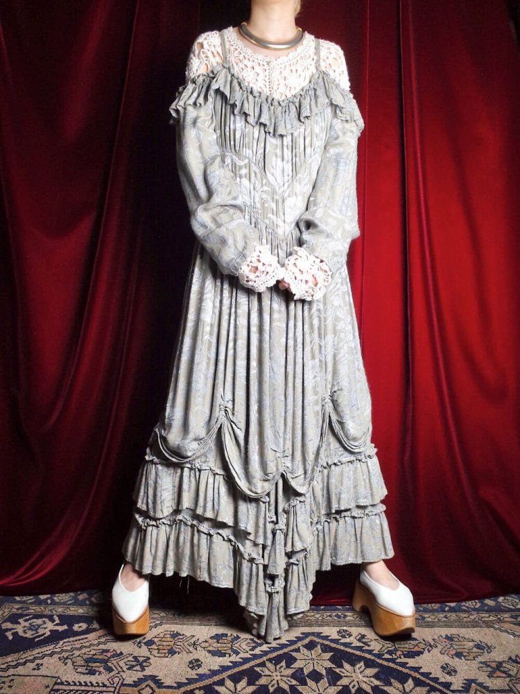 c.1980s Victorian Style Rayon Drape Dress