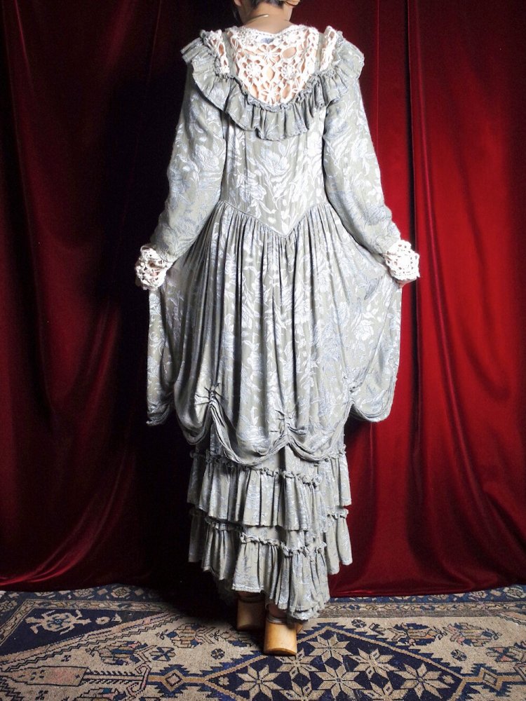 c.1980s Victorian Style Rayon Drape Dress