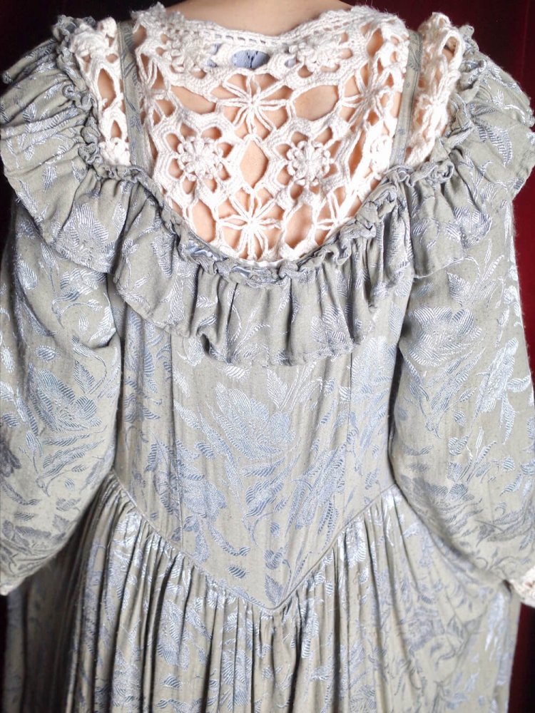 c.1980s Victorian Style Rayon Drape Dress