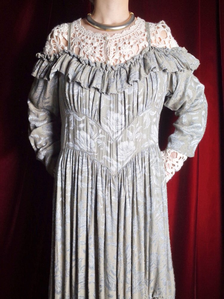 c.1980s Victorian Style Rayon Drape Dress