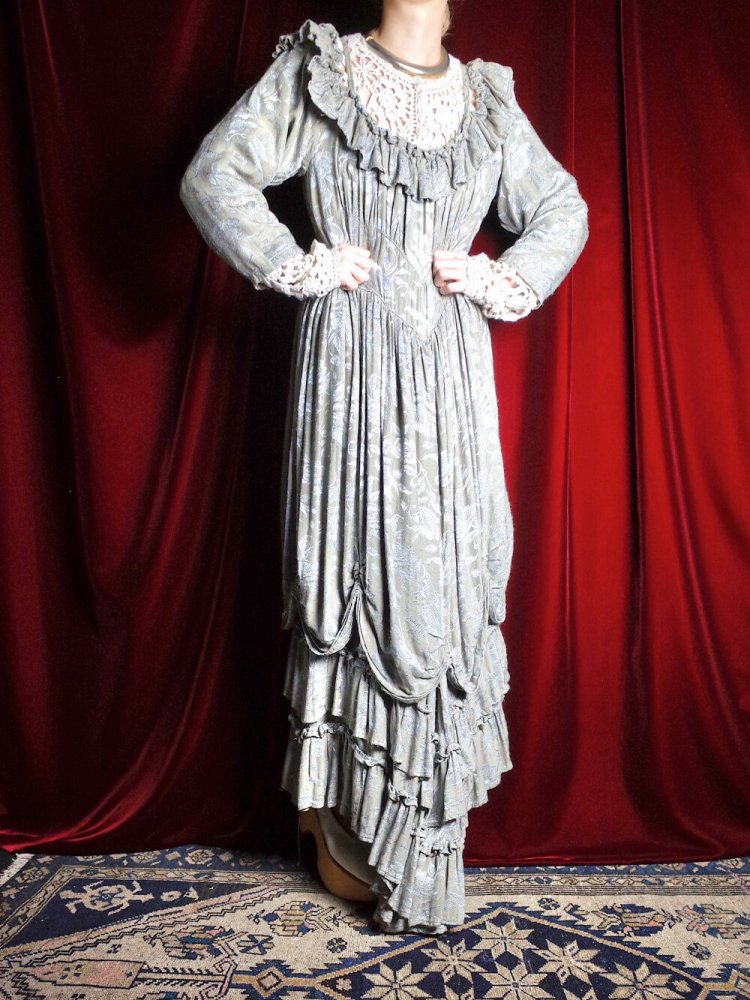 c.1980s Victorian Style Rayon Drape Dress