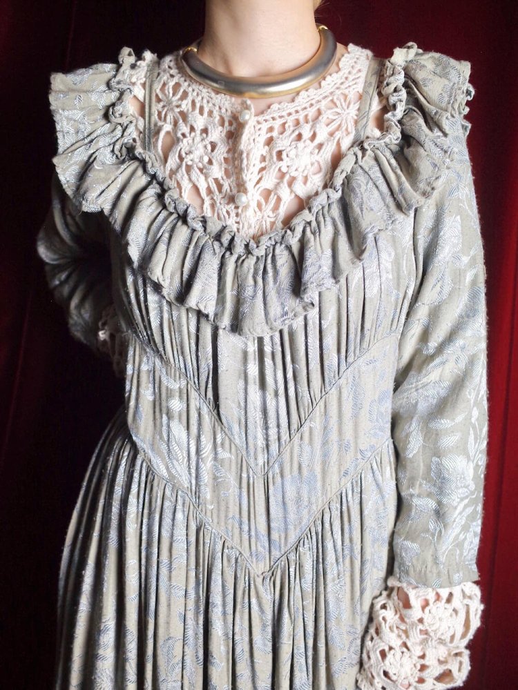 c.1980s Victorian Style Rayon Drape Dress