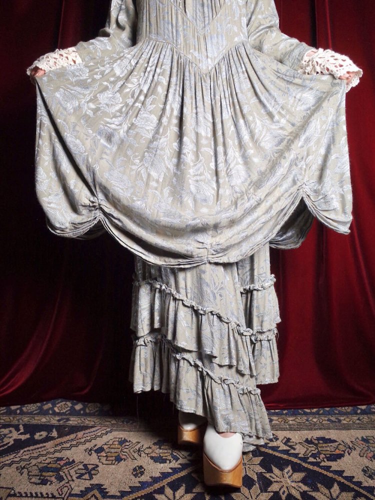 c.1980s Victorian Style Rayon Drape Dress