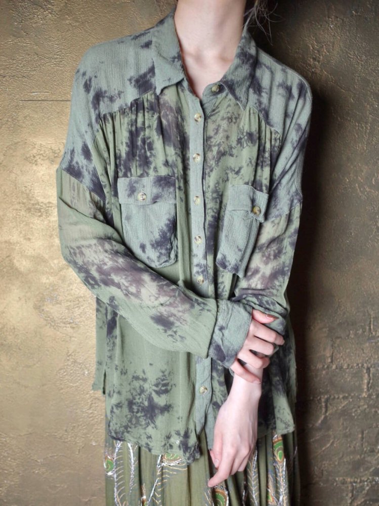 Uneven Dyed Rayon Sheer Shirt