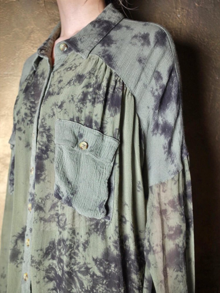 Uneven Dyed Rayon Sheer Shirt