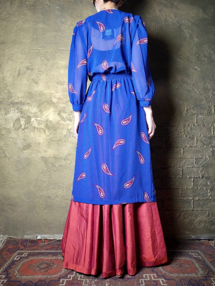 Blue Paisley Sheer Gown Dress