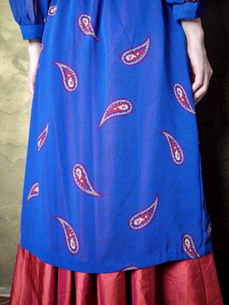 Blue Paisley Sheer Gown Dress