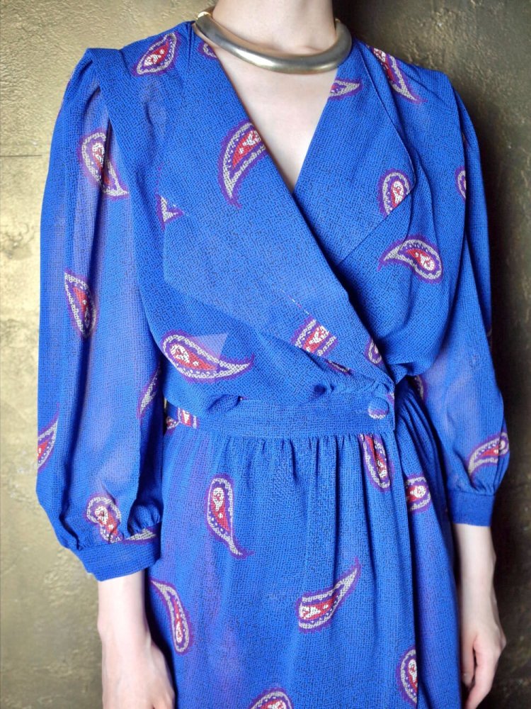 Blue Paisley Sheer Gown Dress