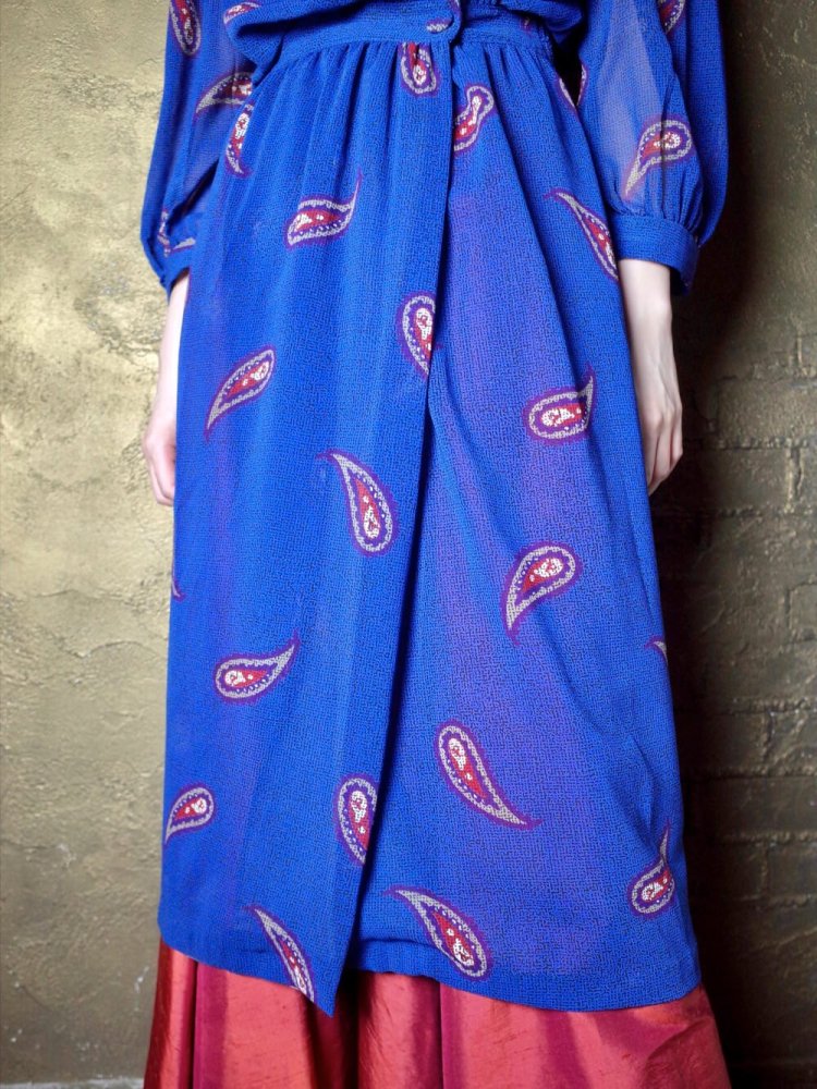 Blue Paisley Sheer Gown Dress